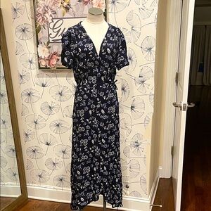 GAP L tall Floral Navy Wrap Dress